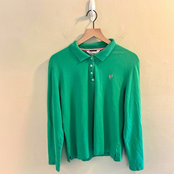 Lilly Pulitzer Tops - Lilly Pulitzer Shrunken Long Sleeve Polo Womens Size XL Green Vintage 90s Shirt